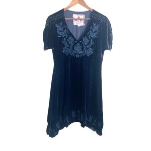 Johnny Was Women Babydoll Tunic XS Navy‎ Velvet Burnout Embroidered Whimsigoth